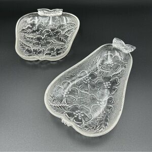 Vintage Hazel Atlas Apple and Pear Clear Glass Dishes Floral Plates Set of 2